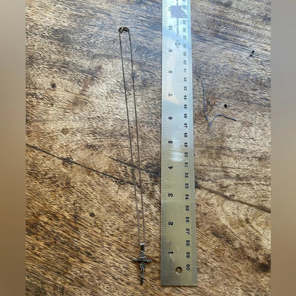 Rustic  sterling silver finished with a black patina crucifix cross necklace - Picture 7 of 9